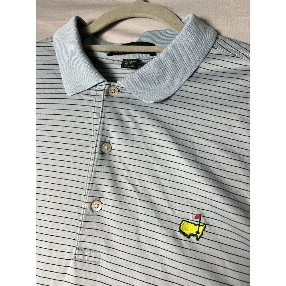 Masters Amen Corner Polo Shirt Mens Large Blue Striped Pima Cotton Augusta